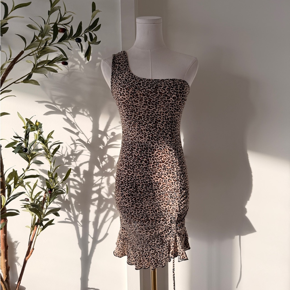 Brown Leopard One-Shoulder Dress